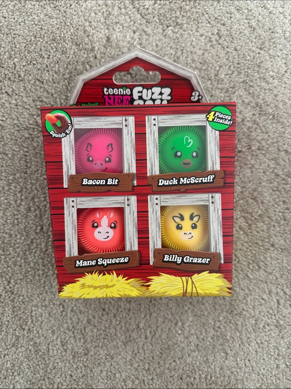 Teenie Fuzz Farm Pets 4-Pack - Pink, Green, Red, Yellow Needoh brand brand new